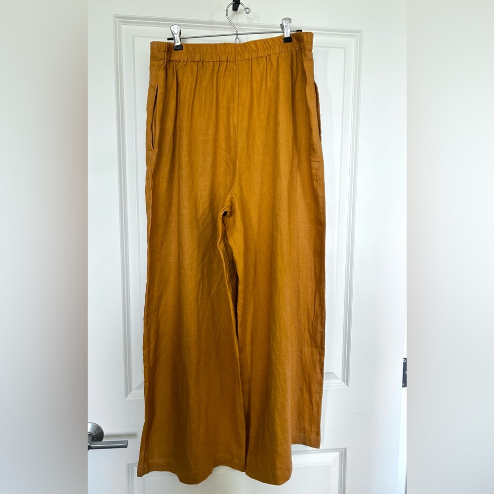 Gorgeous Magaschoni Linen Wide Leg Pants - High Waist, Pleated, Elastic Waist - Picture 3 of 7